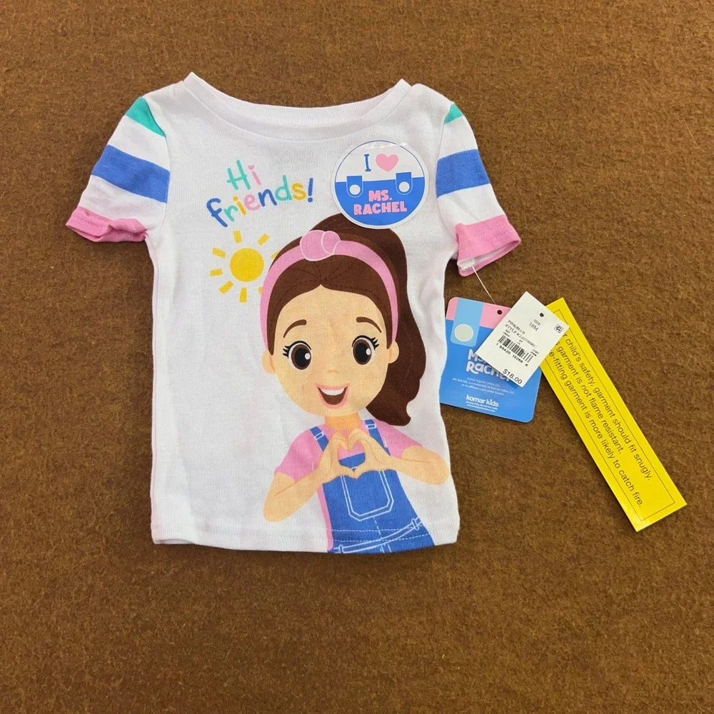 Ms. Rachel Baby Girl 18M Pink White Multi Graphic Tee Bodysuit Leggings 3pc Set